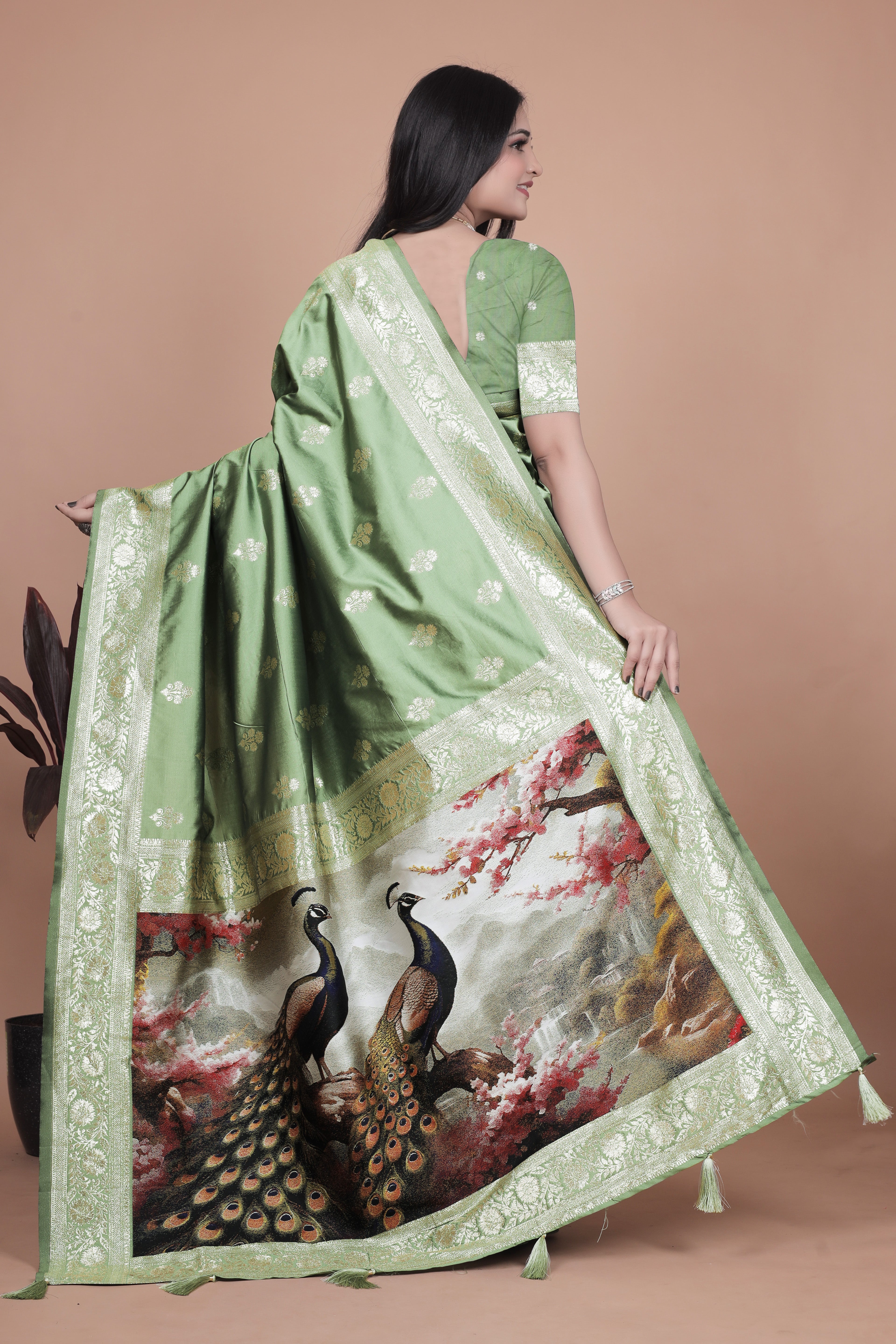 Royal Purple Banarasi Silk Saree with Peacock Pallu Design